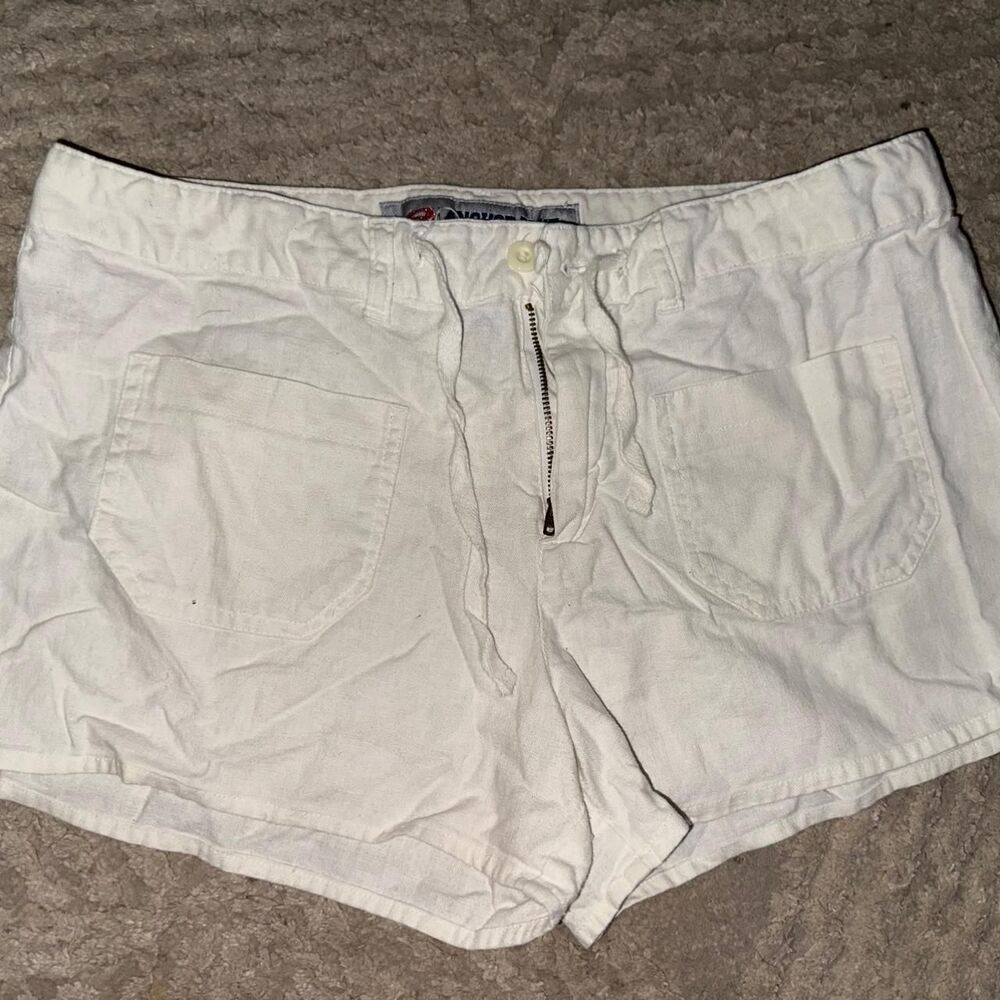 Vintage y2k Anchor Blue Women's White Linen Shorts
